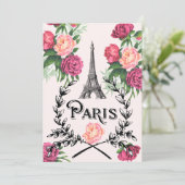 Paris Vintage Roze Rozen Uitnodiging (Staand voorkant)