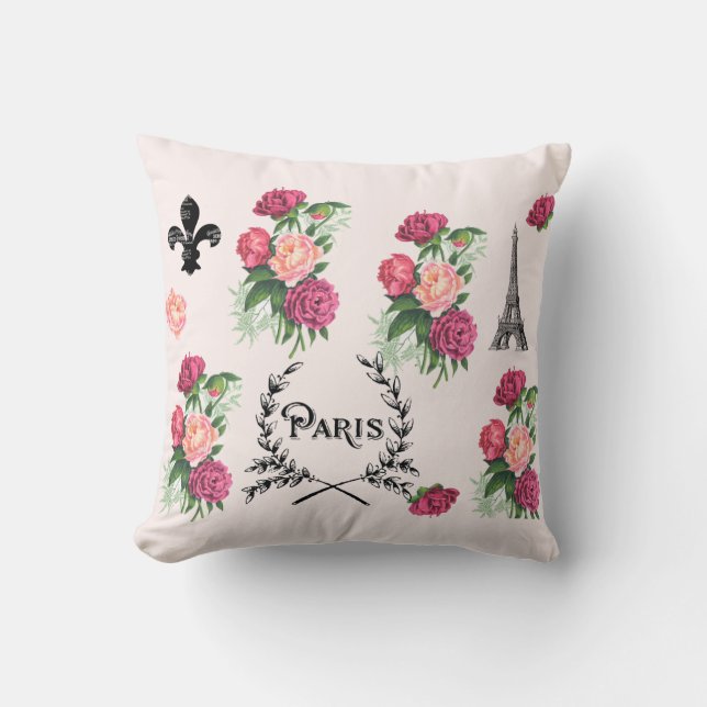 Paris Vintage Rozen Roze Kussen (Voorkant)