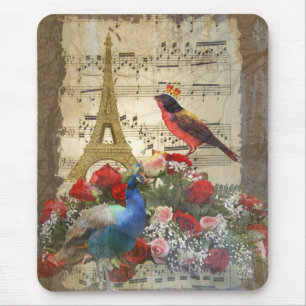  Paris & vogelmuziek bladcollage Muismat