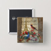 Paris & vogelmuziek bladcollage Vierkante Button 5,1 Cm (Voorkant /achterkant)