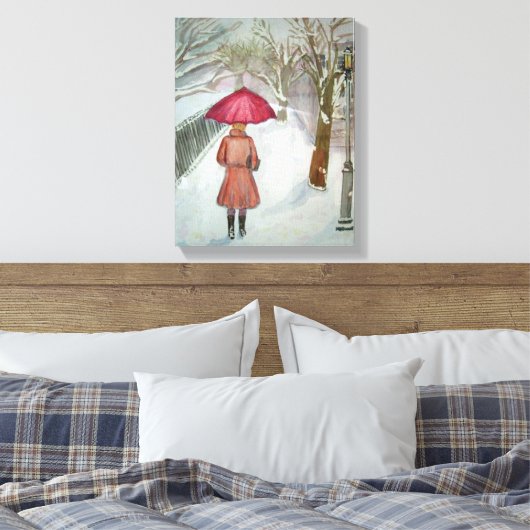 Paris Walk in de sneeuw Canvas Afdruk (Insitu (Slaapkamer))