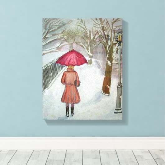 Paris Walk in de sneeuw Canvas Afdruk (Insitu (Houten vloer))