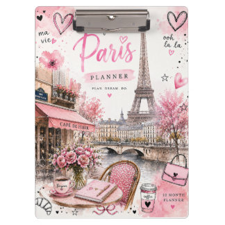 Paris Watercolor Roze klembord
