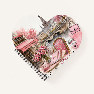Paris Watercolor Roze Spiraal Notebook Notitieboek