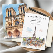 Paris Watercolor Skyline Save the Date Kaart