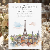 Paris Watercolor Skyline Save the Date Kaart