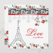 Paris Weddenschap Uitnodiging Rode Roses Black Whi (Voorkant / Achterkant)