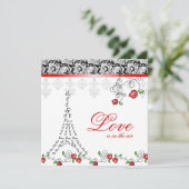 Paris Weddenschap Uitnodiging Rode Roses Black Whi (Staand voorkant)