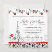 Paris Weddenschap Uitnodiging Rode Roses Black Whi (Achterkant)
