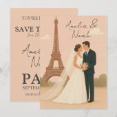 Paris Wedding Invitation | Elegant Eiffel Tower Kaart (Voorkant / Achterkant)
