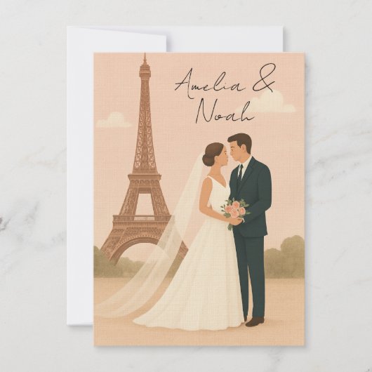 Paris Wedding Invitation | Elegant Eiffel Tower Kaart (Voorkant)