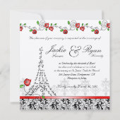 Paris Wedding Invite Red Roses Silver Black White Kaart (Achterkant)