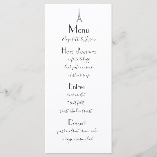 Paris Wedding Menu (Voorkant)