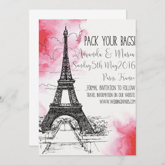 Paris Wedding op bestemming datum opslaan Save The Date (Voorkant / Achterkant)