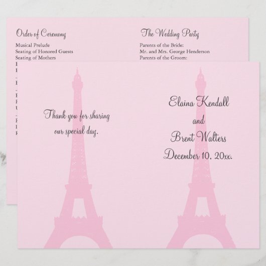 Paris Wedding Programme (Voorkant / Achterkant)