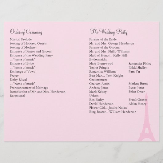  Paris Wedding Programme (Achterkant)