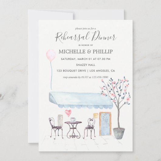 Paris Wedding Rehearsal Dinner waterverf floral Kaart (Voorkant)