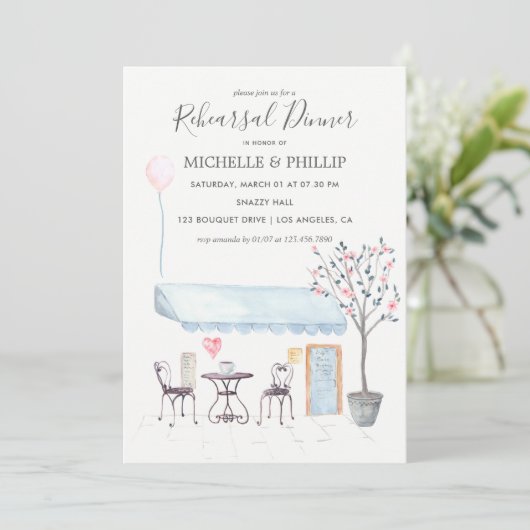 Paris Wedding Rehearsal Dinner waterverf floral Kaart (Staand voorkant)