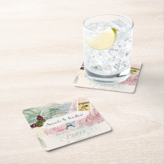 Paris Wedding  Shabby-Chic Pink Custom Kartonnen Onderzetters (Insitu)