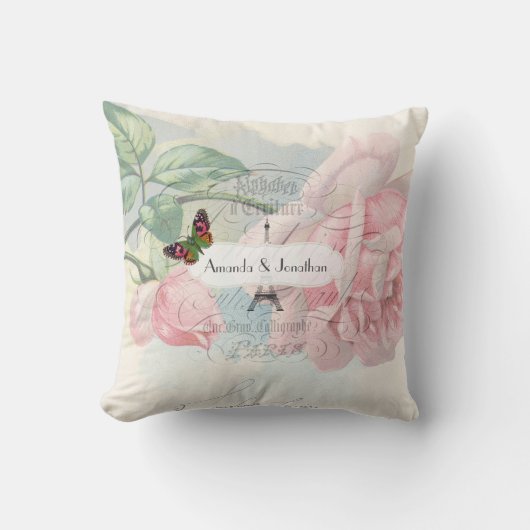 Paris Wedding  Shabby-Chic Pink Custom Kussen (Voorkant)