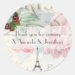 Paris Wedding  Shabby-Chic Pink Custom Ronde Sticker