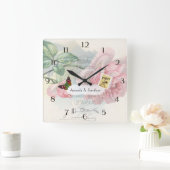 Paris Wedding  Shabby-Chic Pink Custom Vierkante Klok (Huis)