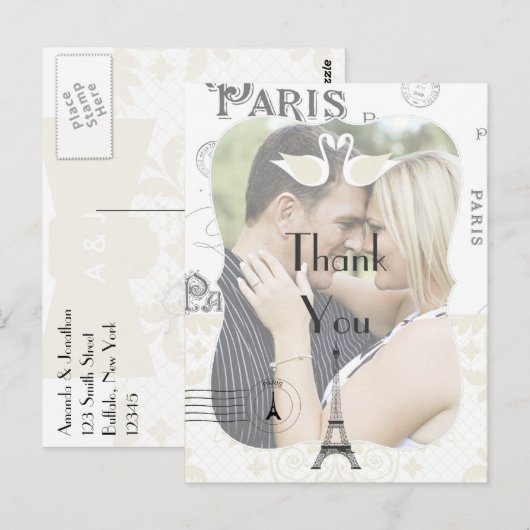 Paris Wedding Theme Bedankt Briefkaart (Voorkant / Achterkant)