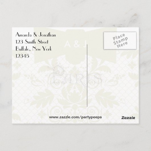 Paris Wedding Theme Bedankt Briefkaart (Achterkant)