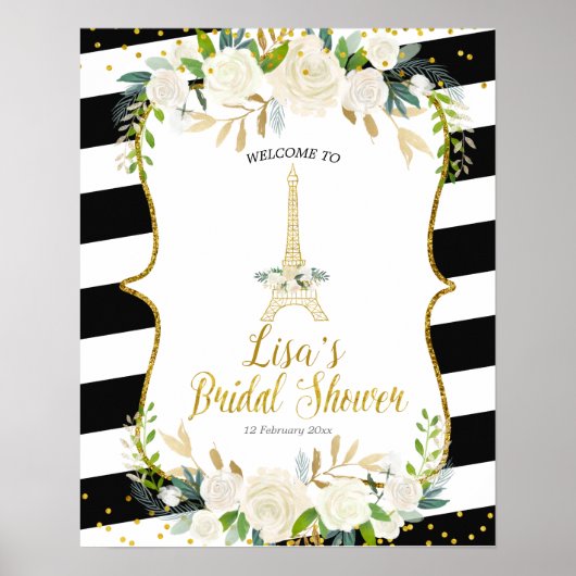 Paris white floral romantic welkomstbord poster (Voorkant)