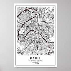 Paris White Map - Black and White Map Home Decor Poster