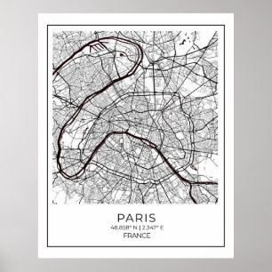 Paris White Map - Map Wall Art Decor Poster
