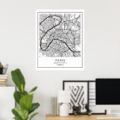 Paris White Map - Map Wall Art Decor Poster (Thuiskantoor)