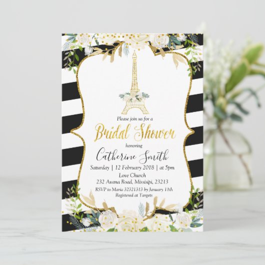 Paris White Romantische bruids douche uitnodiging (Staand voorkant)