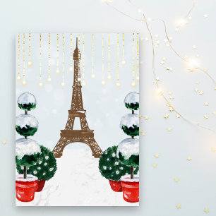Paris Winter Eiffel Tower Topiary Kerstmis Feestdagen Kaart
