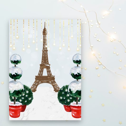 Paris Winter Eiffel Tower Topiary Kerstmis Feestdagen Kaart