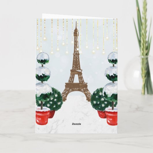 Paris Winter Eiffel Tower Topiary Kerstmis Feestdagen Kaart (Achterkant)