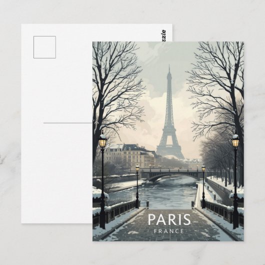 Paris Winter Snow Eiffel Tower Briefkaart (Voorkant / Achterkant)