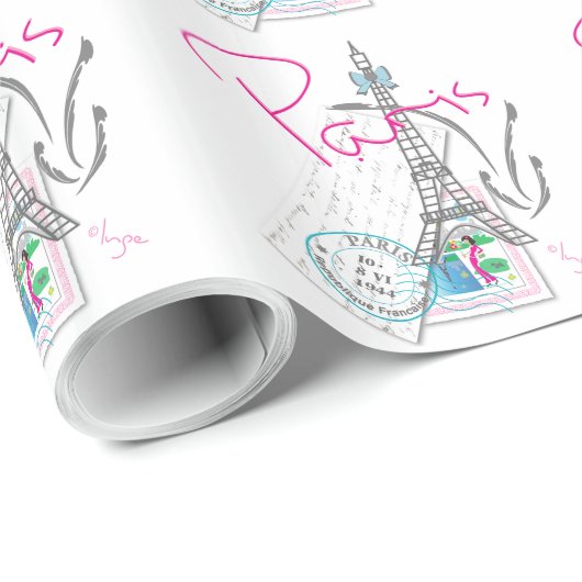 "Paris with Love and Eiffel Tower Cadeaupapier (Rol Hoek)