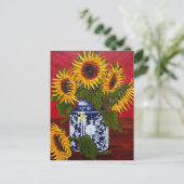 Paris' Yellow Sunflower op Red Background Briefkaart (Staand voorkant)