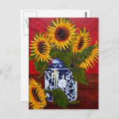 Paris' Yellow Sunflower op Red Background Briefkaart (Voorkant / Achterkant)