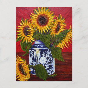 Paris' Yellow Sunflower op Red Background Briefkaart