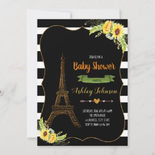 Paris Zonnebloem baby shower uitnodiging