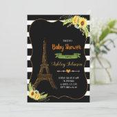Paris Zonnebloem baby shower uitnodiging (Staand voorkant)
