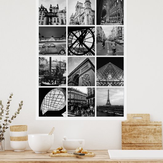 PARIS zwart-wit fotografie-collage Poster (Keuken)