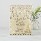 ParisDiamond en Parels Uitnodigingen voor verjaard (Staand voorkant)