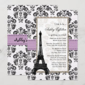 Parisiaanse Lila en zwarte Bridal Shower-uitnodigi Kaart (Voorkant / Achterkant)