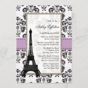 Parisiaanse Lila en zwarte Bridal Shower-uitnodigi Kaart
