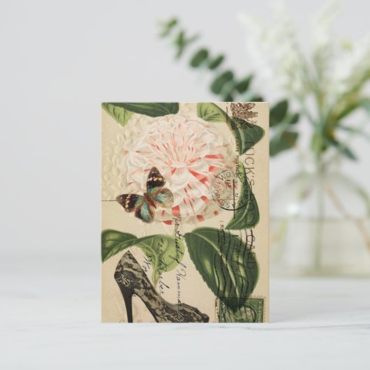 Parisiaanse mode stiletto franse botanische kunst briefkaart (Staand voorkant)