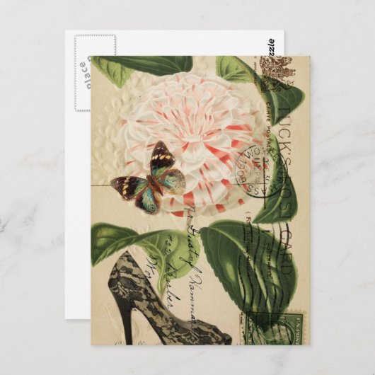 Parisiaanse mode stiletto franse botanische kunst briefkaart (Voorkant / Achterkant)