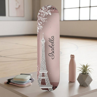 Parisiaanse Vintage Roze Glitter Eiffeltoren Persoonlijk Skateboard